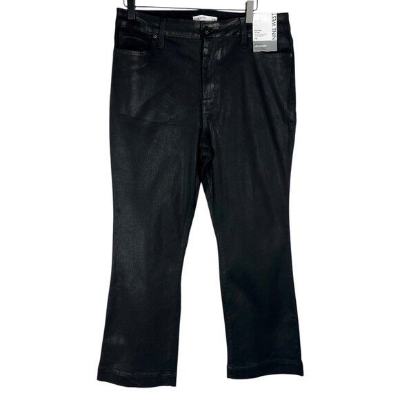 NWT Nine West High Rise Kick Flare Jeans in Coated Black Size 14 - Picture 1 of 10